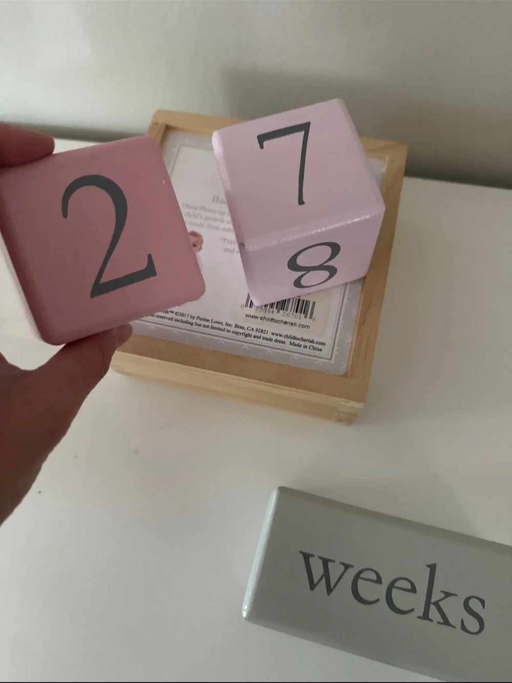Neutral Wooden Baby Milestone Blocks - Pink & Light Pink gray week month
